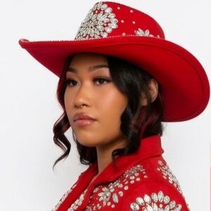 Beloved Millinery Stunning Red Rhinestone Embellished Women's Western Cowboy Hat